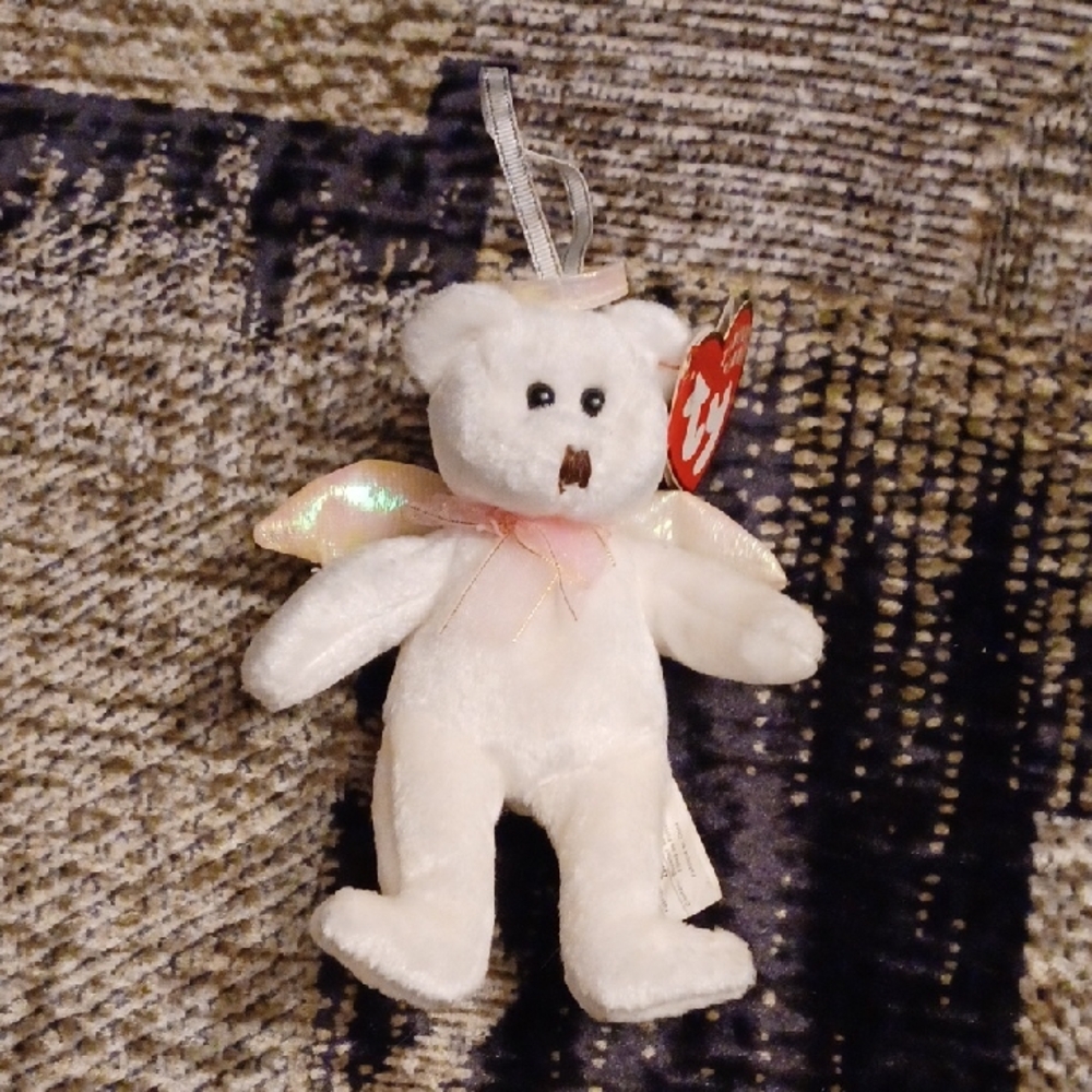 4/$40 Ty Beanie Babies White Plush "Halo" Angel Bear With Tag & Loop